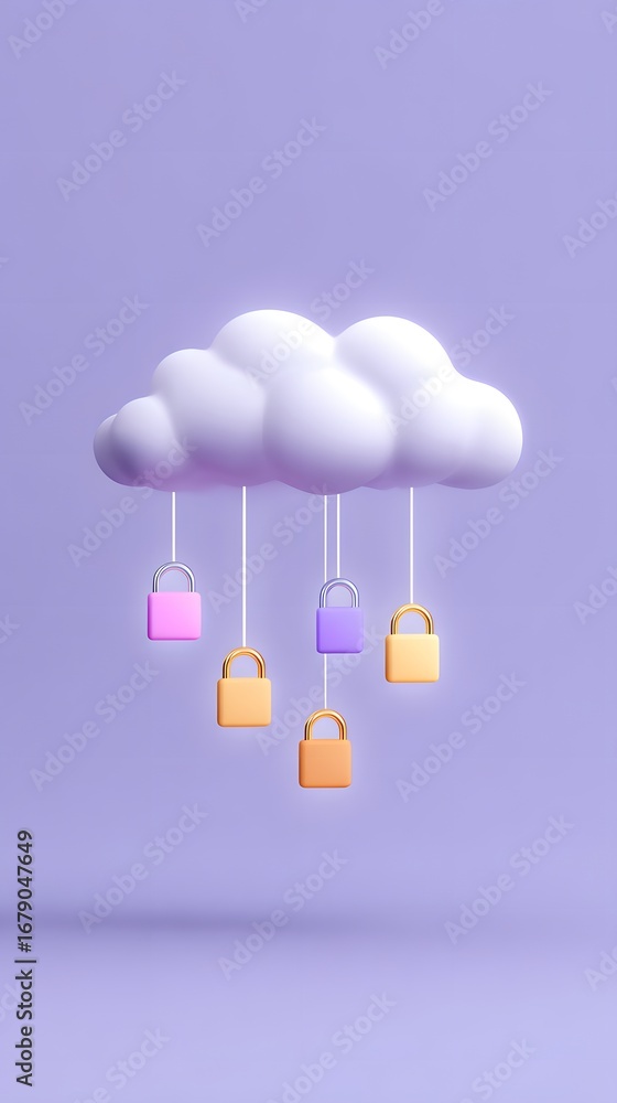 Poster a stylized cloud with colorful locks hanging from it, symbolizing digital security and data protecti