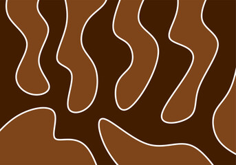 Modern abstract background featuring flowing brown organic shapes with crisp white outlines on a dark brown backdrop. Ideal for contemporary design projects, textures, and creative visuals.