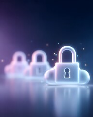 A digital artwork depicting glowing, stylized locks against a dark background, symbolizing security and protection in technology.