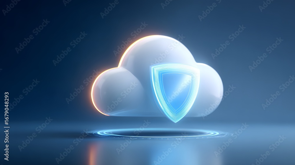 Aufkleber a stylized cloud with a shield symbol, representing cloud security and data protection in a digital 