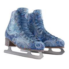 ice skating shoes with intricate blue patterns, jpeg, png, transparent