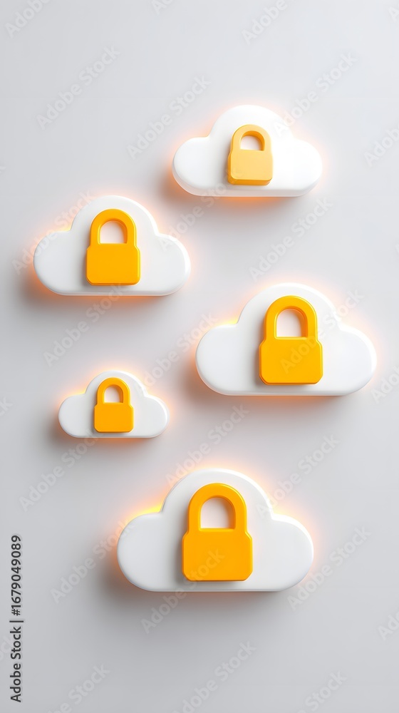 Aufkleber a modern illustration of clouds with padlocks, symbolizing cloud security and data protection in a d