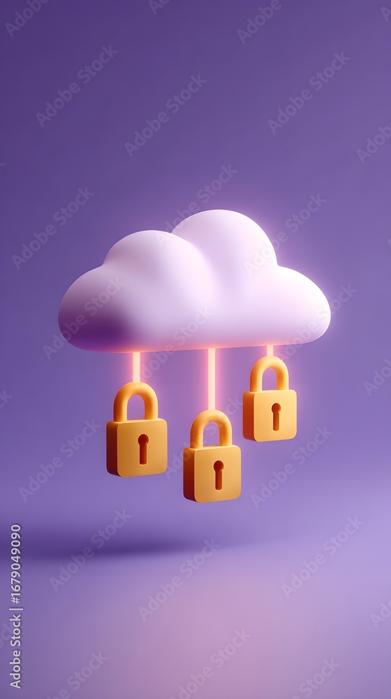 Aufkleber a stylized cloud with three padlocks suspended below, symbolizing data security and privacy in a dig