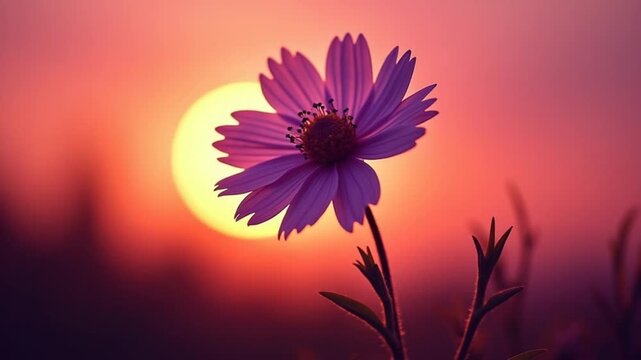 wild purple flower on sunset background. Abstract wallpaper. Floral design.