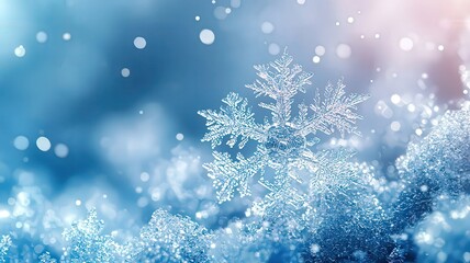 Fototapeta premium Delicate snowflake glistening on a shimmering icy bakground, capturing the essnce of winter wonder and sasonal beauty.