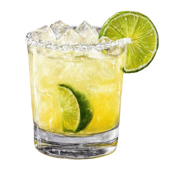 a glass of margarita with lime and salt, jpeg, png, transparent