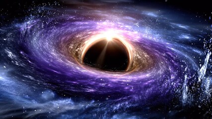 Swirling galaxy and stars collapsing into a supermassive black hole, spacetime distortion in deep space - Powered by Adobe