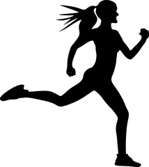 Silhouette of running woman with ponytail