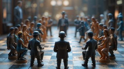 Mobbing, Konflikt, Integration, Team -dargestellt mit Spielfiguren. High quality