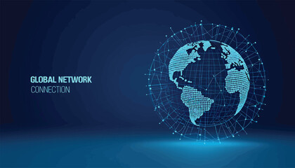 Global Network Connection Abstract Illustration of Earth and Connected Nodes