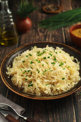 A bowl with traditional German Sauerkraut
