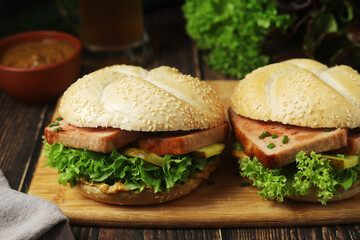 Leberkaessemmel sandwich - traditional fast food snack in Germany