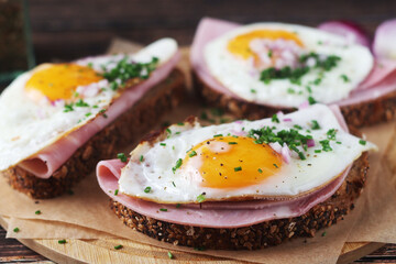 The Strammer Max sandwich, traditional dish in Germany Berlin and Saxon region