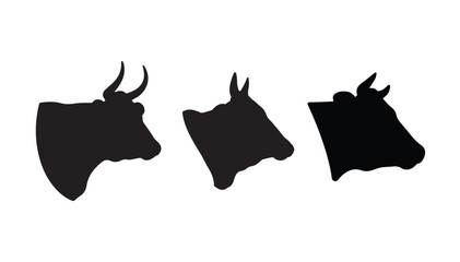 A collection of various cow head illustrations viewed from the side, perfect for logos or icons