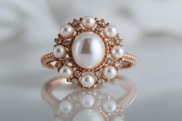 Jewelry macro minimalist: Jewelry macro minimalist : Flawlessly composed macro jewelry image showing pearl ring that looks so elegant and luxurious