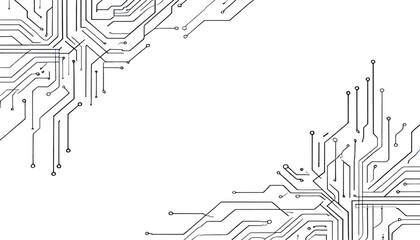 Circuit Board Lines on White Background - Futuristic Electronic Connection Design