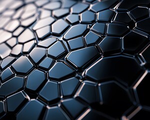 Abstract Dark Hexagon Pattern Background, Shiny 3D Geometric Design