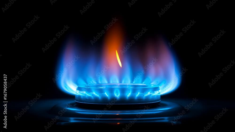 Poster ultra-detailed microscopic view capturing intricate flame structure with vibrant blue and orange com