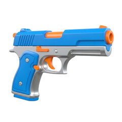 Blue and silver toy pistol 3d isolated on transparent background