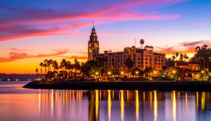 Obraz premium City waterfront at sunset