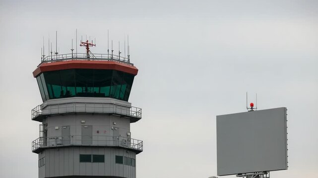 Modern Air Traffic Control Tower with Communication Equipment
