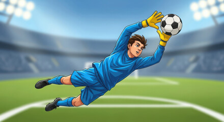 Soccer goalkeeper catches ball in mid air during match