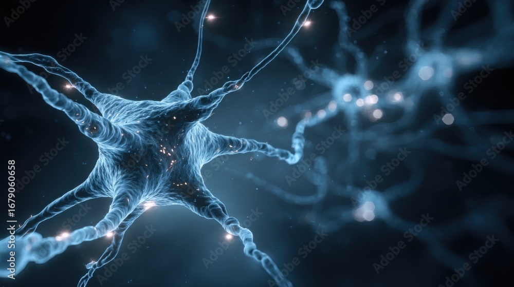 Poster neurons emit light as they connect and send signals, showcasing the intricate network of the nervous