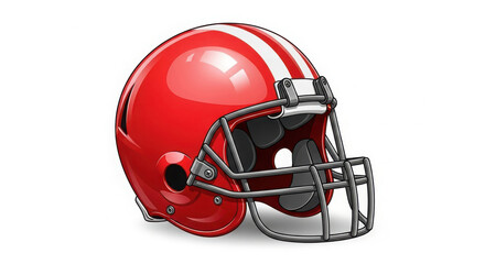 Fototapeta premium Red american football helmet with white stripes on white background