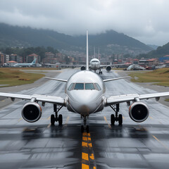 A planned landing at Funchal Airport on the island of Madeira had to be aborted during landing due to sudden gusts of wind. Funchal, Portugal.