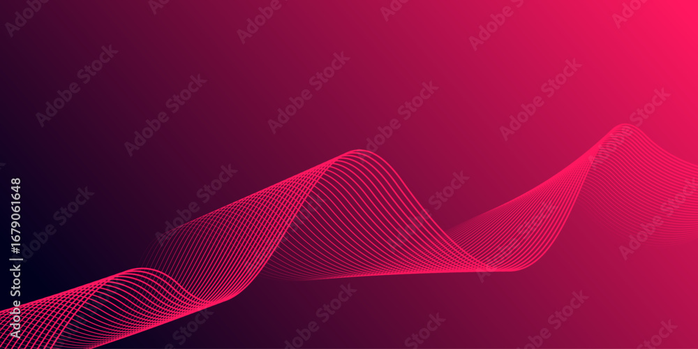 Wall mural abstract glowing wave lines on gradient pink background. dynamic wave pattern. modern flowing wavy l
