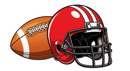 American football helmet and ball on white background