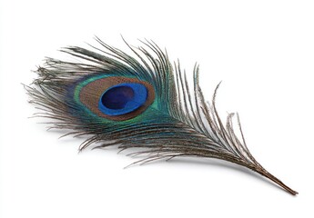 Close-up peacock feather on white background