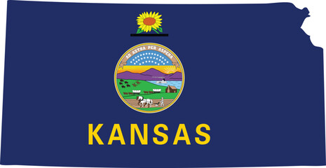 Kansas State Flag Map, Map Outline with a Flag Fill