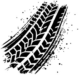 Dynamic tire track graphic with abstract splatter effect for automotive or off-road themes © Sai.K