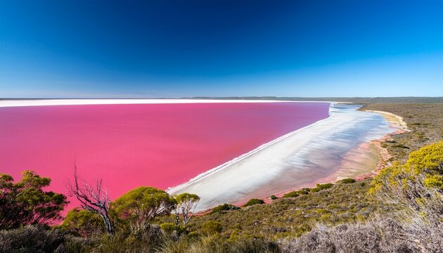 lake hillier australia vivid pink waters contrasting with deep blue ocean