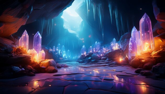 cave interior with faintly glowing crystals barely visible