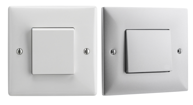 Two light switches on white wall in modern design on a transparent background