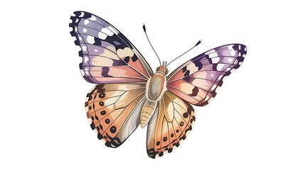 Fototapeta premium Detailed watercolor painting of a painted lady butterfly