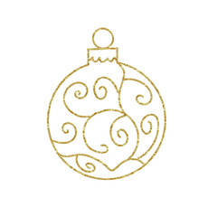 Fototapeta premium Golden foil texture christmas ball ornament outline illustration with beautiful abstract design on transparent background.