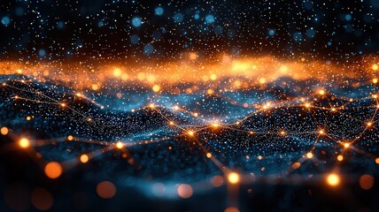 Abstract digital landscape with glowing nodes and virant colors, representing onnectivity and innovationin technology.