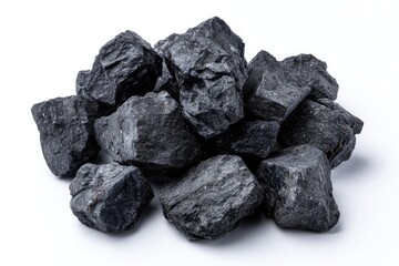 Pile of dark gray rocks on white background