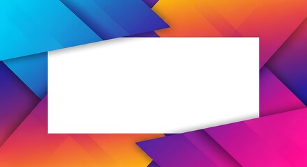 Vibrant geometric abstraction showcasing layered, angular planes with a central white space for text or design