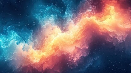 Vibrant cosmic nebula with swirling orange and blue ues, creating a mesmerizin visual effect perfect forsci-fi and fantasy themes.