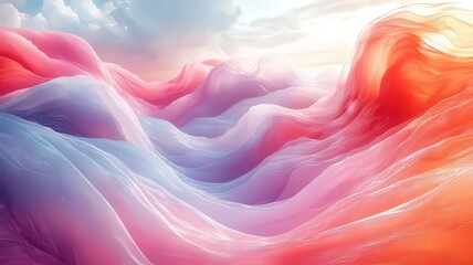Vibrant abstract waves of pink and blue hues flowinggently under a soft sky, eoking a sense of tranquiliy and creativity for moder design projects.