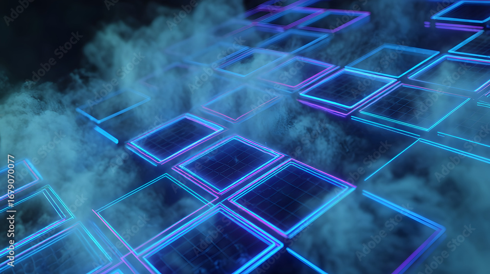 Poster cybernetic grid: a visually arresting composition showcasing a futuristic grid illuminated with neon