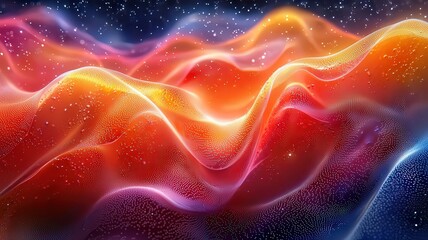 Vibrant abstract waves in fiery hues of orange and rd, flowing gracefully agaist a starry backdrop, perfct for modern design and ceative projects.