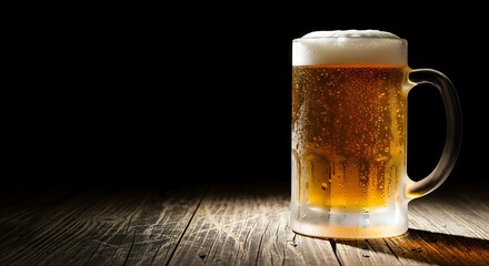 Light-Filled Beer Mug on Wooden Tabletop.