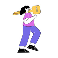 Flat Illustration of Woman Carrying Giant Key on Her Shoulder Graphic