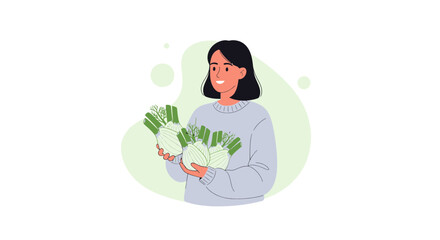Young Woman Carries Fresh Fennel, Celebrating Healthy Eating and Delicious Vegetables