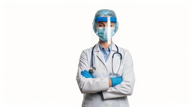 confident female doctor in full ppe crossing arms